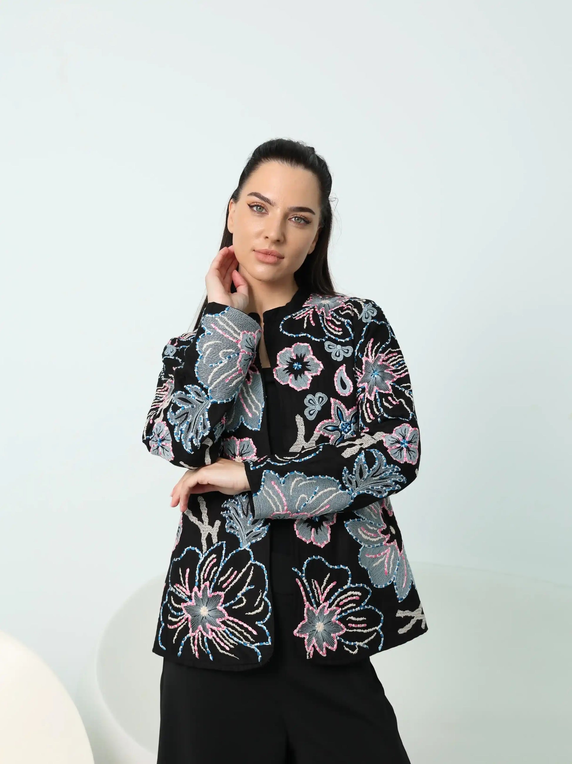 Black Jacket Floral Embroidered