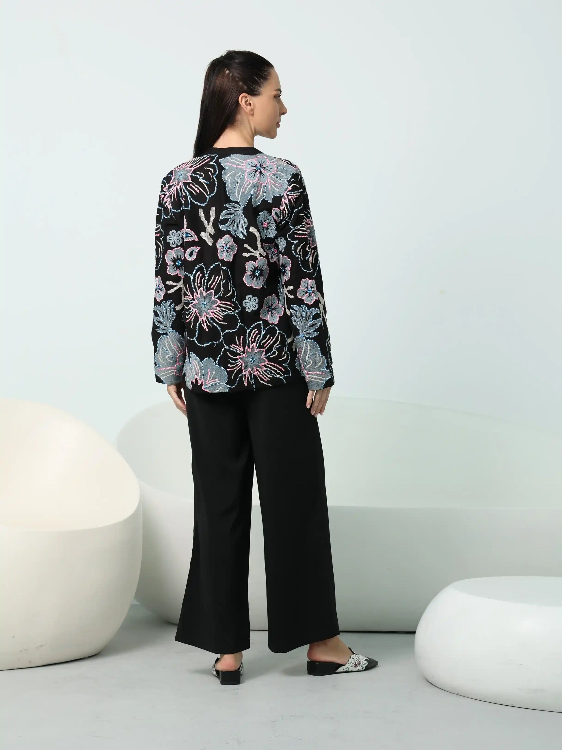 floral embroidered black jacket